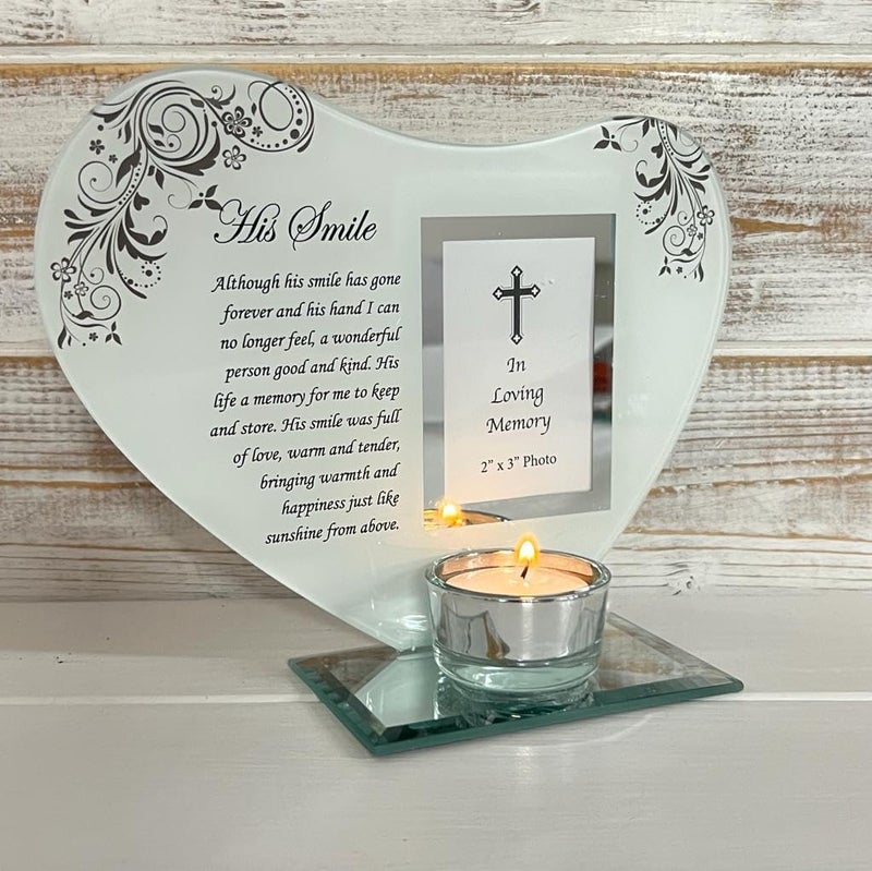 Thorness His Smile - Inspirational Poem, Candle and Photo Holder Glass Memorial Plaque - Image 2